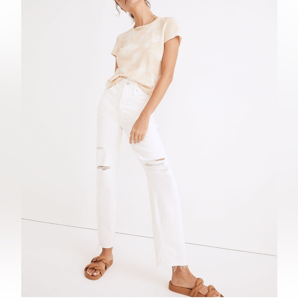 Madewell The Perfect Vintage Straight Jean in Tile White: Ripped-Knee Edition –
